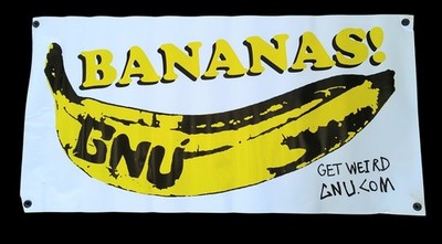 Vintage Gnu Snowboards Vinyl Bananas Banner Sign 36'' x 18'' Mervin Mfg Get Weird 