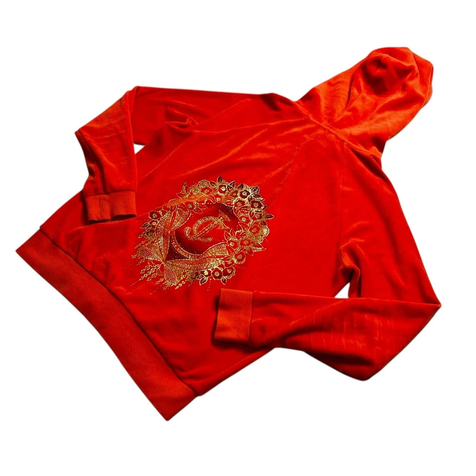 Y2K Juicy Couture Coco Rojo Terciopelo Chándal Chaqueta Tono Dorado Estrás Talla S Foto 2 de 4