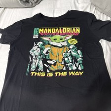 Mandalorian Shirt Men's Large Black Star Wars Baby Yoda Graphic Tee Short Sleeve