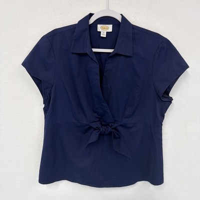 Talbots Women's Navy Tie Front Blouse NWOT Sz 16