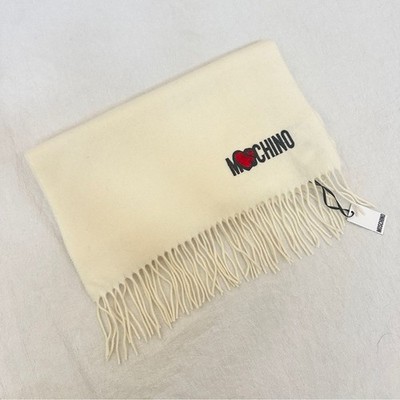 Moschino 100% Extrafine Merino Wool Cream Scarf