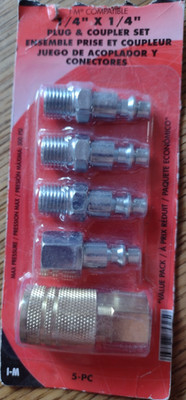 Milton Style Air Coupler and 5 Piece Plug Set - 1/4 in. X 1/4 in.