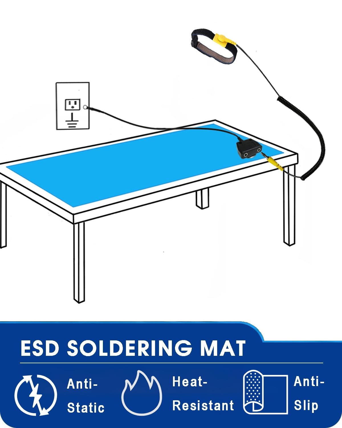 Anti Static ESD Mat for Pc with Wrist Strap & Ground Cord 17" Wide x 25" Long