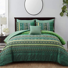 Boho Green Comforter Set King Size,8 Piece Bed in a Bag Bohemian Striped Bedding