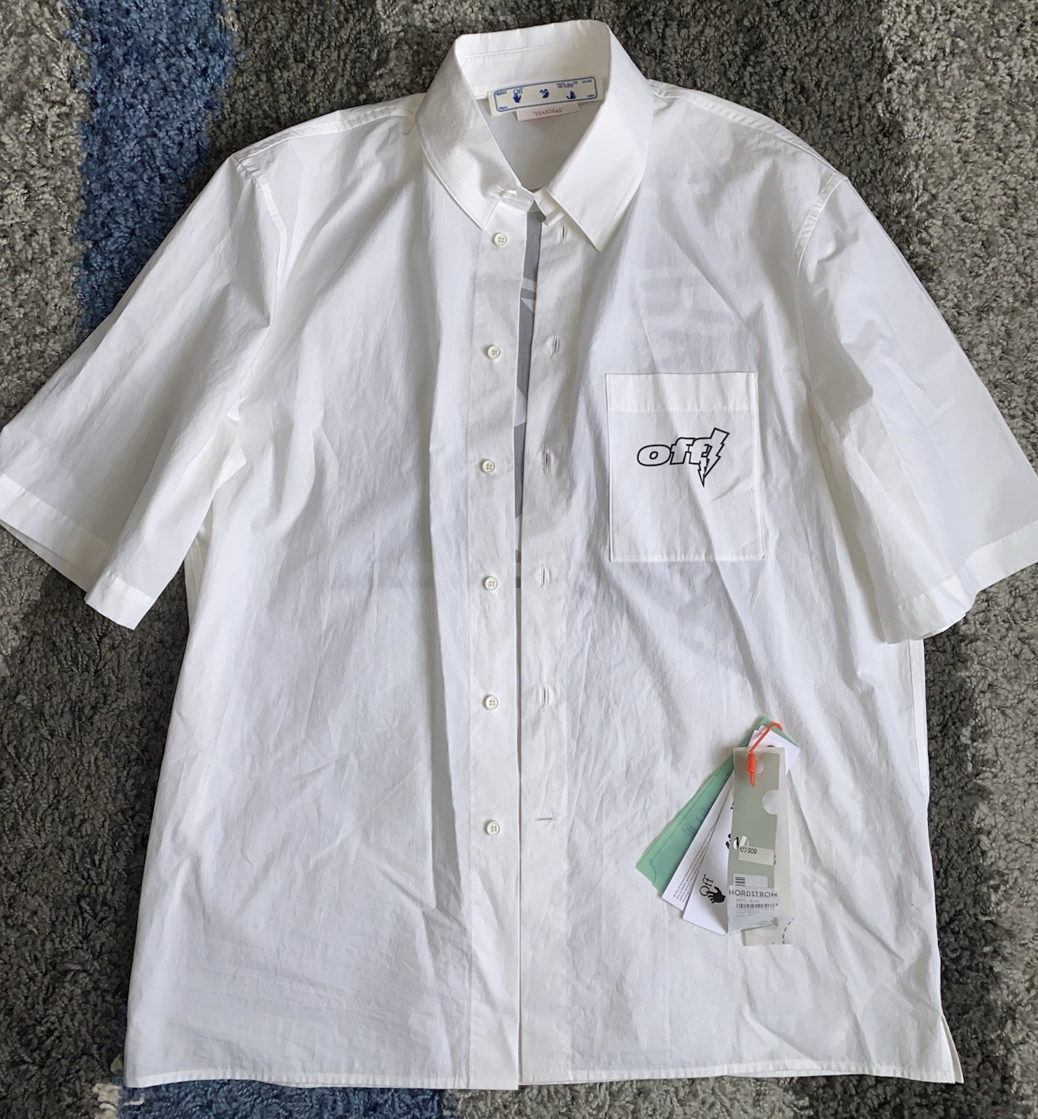 Off-White Thunder Logo Oversize Button Up Shirt S… - image 2