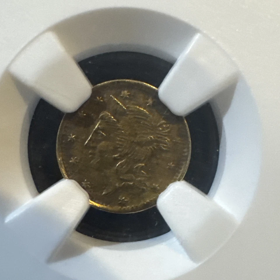 1860/6 Round Liberty Gold 50 Cent AU DETAILS Remove FROM JEWELRY BEAUTIFUL COIN - Image 2 of 4