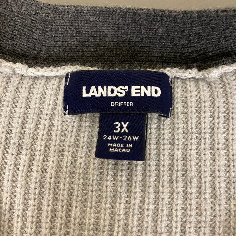 Cárdigan Lands' End Drifter para mujer 3X 24W-26W gris color bloques tejido suéter usado en excelente estado Foto 3 de 4