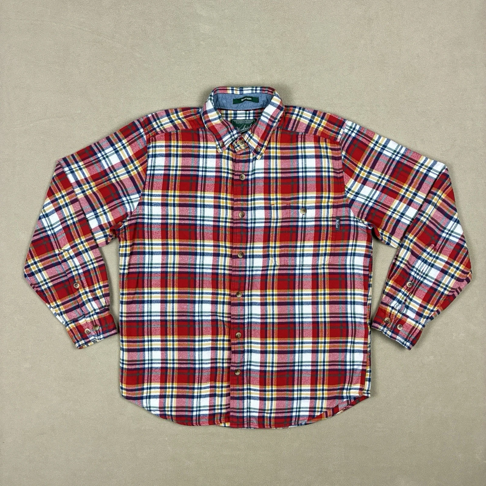 Woolrich Men’s Trout Run Flannel Shirt M Red Plaid Check 100% Cotton