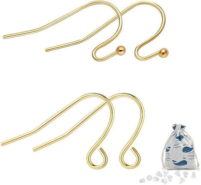 14K Gold Earring Hooks Real Hypoallergenic 100Pcs Ball Dot Ear Wires + Fish Hook
