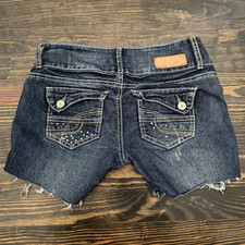 Almost Famous Juniors 3 Blue Dark Wash Denim Cut-Off Shorts 5-Pocket Button