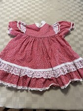 Bryan Red White Girl Flowers Lace Dress Size 3T Short Sleeve USA Cotton Vintage