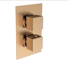 Cosmic Thermostatic Two Outlet Twin Shower Valve - Brushed Bronze