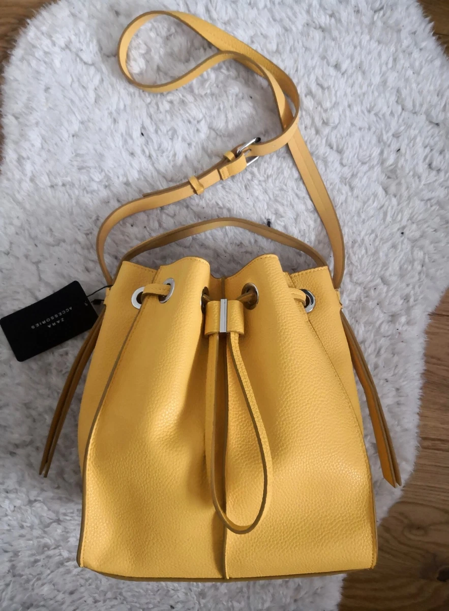 Khaki and White Vegan Leather Wide Strap Bucket Bag Handbags