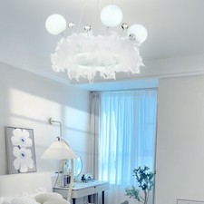 Fluffy Feather LED Lamp Ceiling Pendant Light Chandelier For Bedroom Dining Room