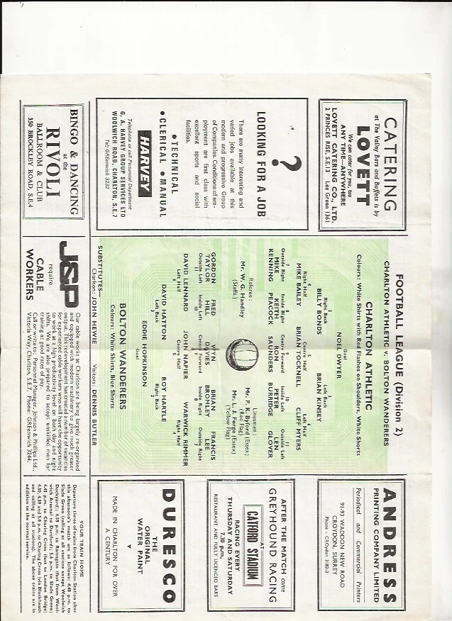 Charlton Athletic v Bolton Wanderers Division Two 29th January 1966 - Image 4 of 4