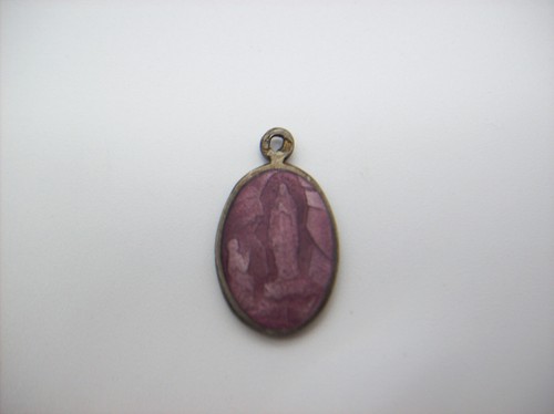 Vintage katholische Silber rosa lila Emaille Heilige Medaille Unsere Liebe Frau von Lourdes, x