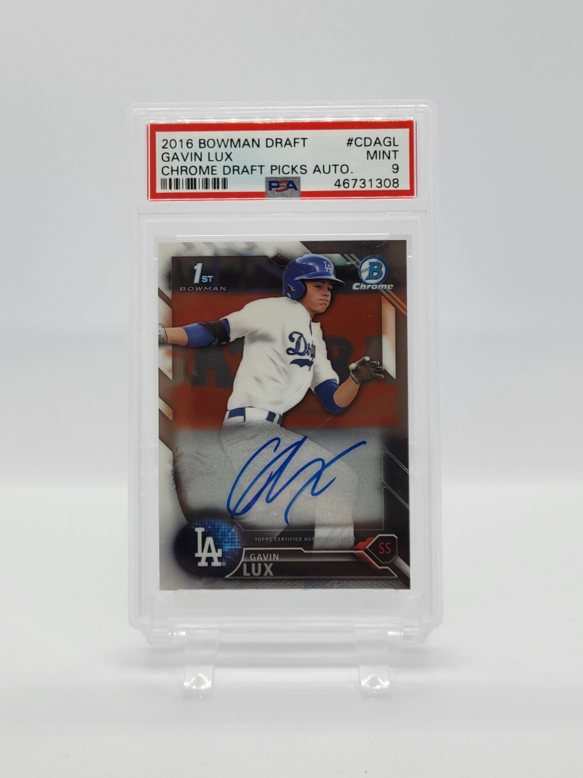 2016 Bowman Draft Chrome GAVIN LUX DP Auto Autograph! - PSA MINT 9 - LA Dodgers