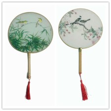 Women  s Floral  Birds Design Chinese Dancing Bamboo Round Hand Fan Craft