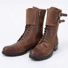 Men's Retro Punk Comfortable Leather Buckle Combat Military Mid Calf Army Boots