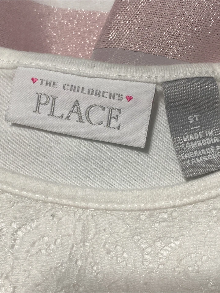 Vestido The Childrens Place WHISPER PNK Blanco Encaje Arco Iris Rayas 5T Niñas Foto 3 de 4