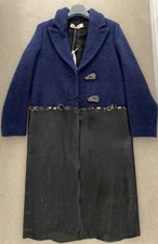 Marni Blue Wool &black Patent Leather Coat Brass Detailing Relax Fit Eur40 Bnwt