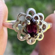 VTG Accent Ring Size 6 Purple Amethyst Gem Blooming Flower 925 Sterling 2.1g