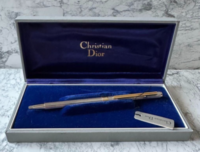 Exc+5] Christian Dior Silver stripe/Gold plating Twisted Ballpoint