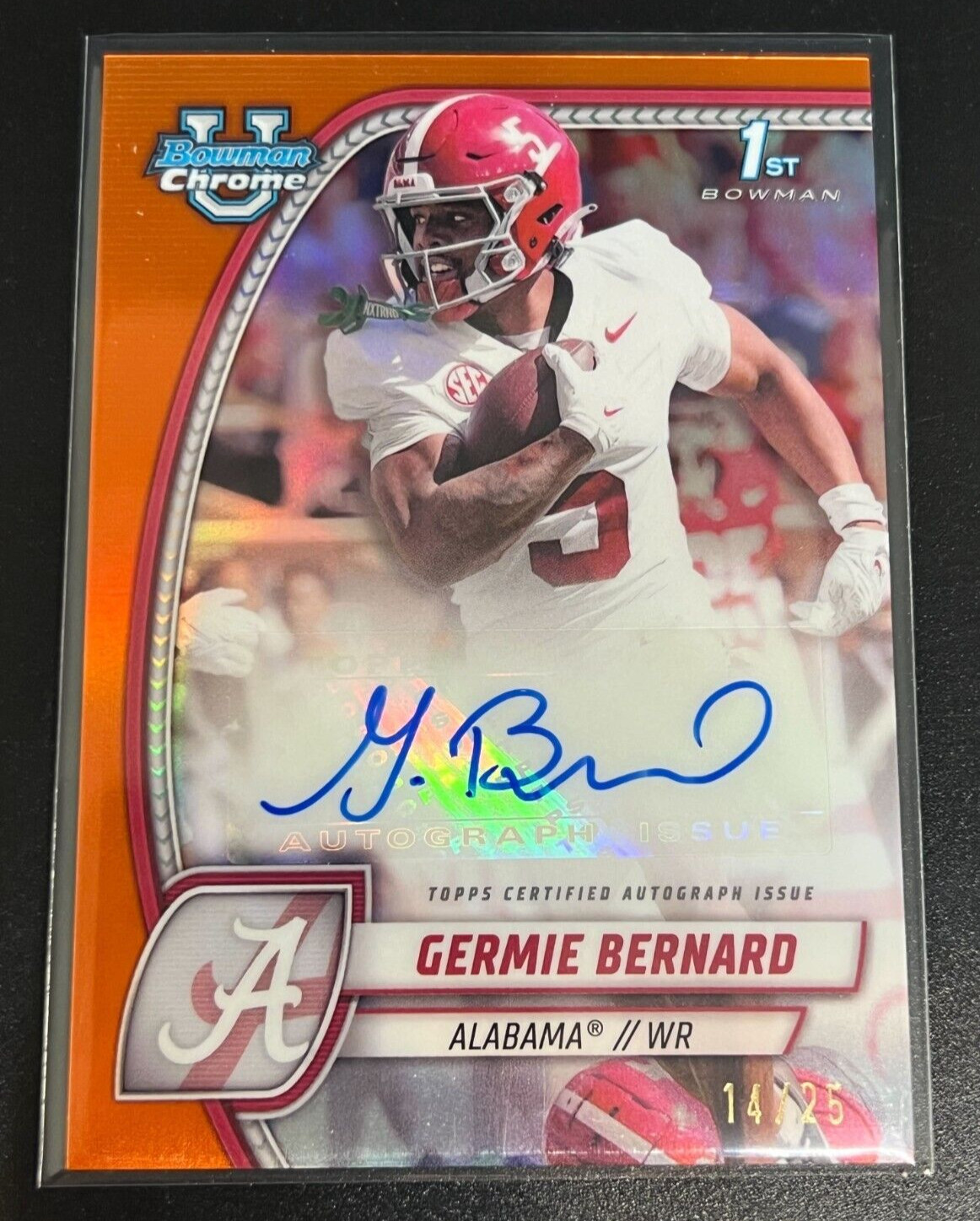 2024 Bowman Chrome University Germie Bernard, Alabama AUTO ORANGE REFRACTOR #/25