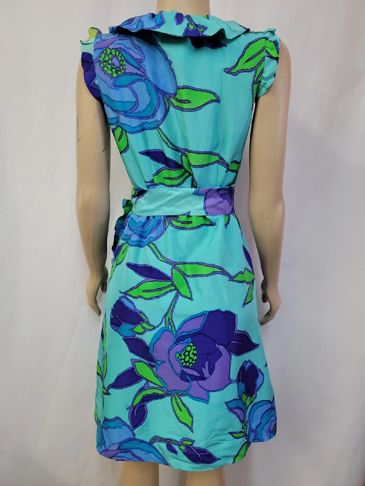 ABITO KATE SPADE AUBREY AVVOLGENTE 100% SETA CONCHIGLIA STAMPA FLOREALE FIORI BLU #C