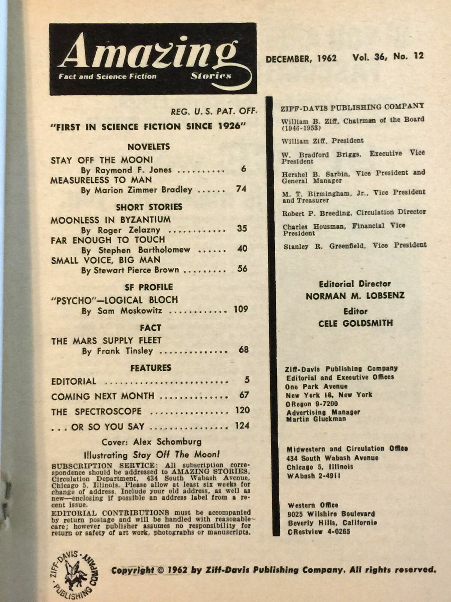 AMAZING Stories Dec 1962 V36N12 VINTAGE SCI-FI pulp R Bloch R