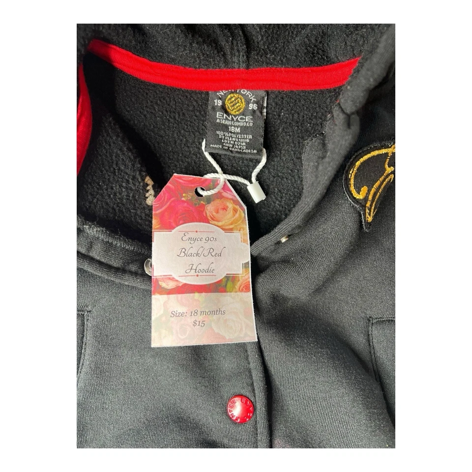 Enyce 90s Vintage Black/Red Hoodie Sz 18 M - Imagem 3 de 4