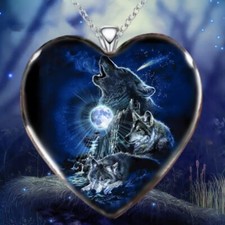 Creative Heart Wolf Necklace Colorful Fashion Animal Wolf Pendant Charm Girls Je