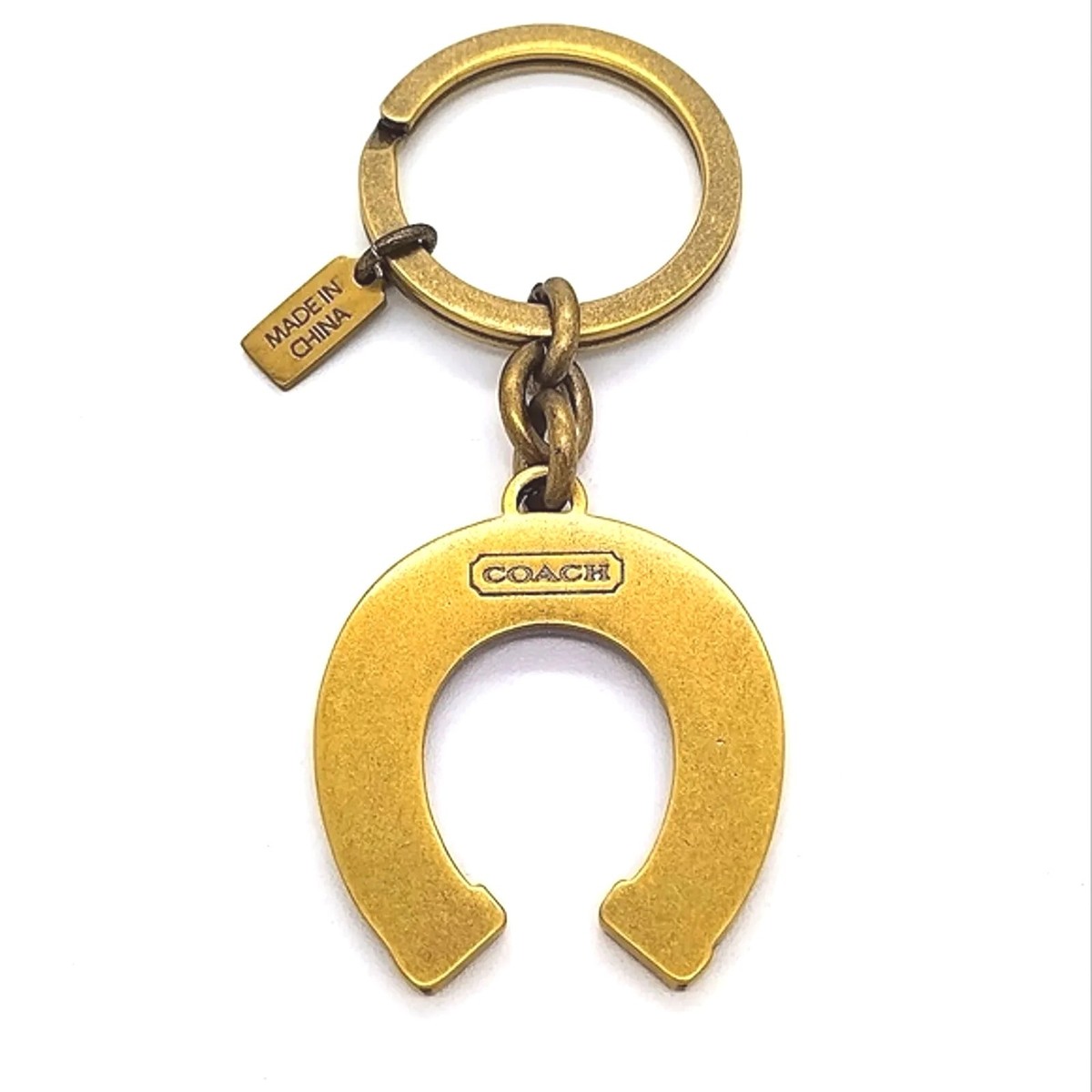 キーホルダー・キーリング Coach Keyfobs Keychain - Coach - Brass - Gold Large COACH Brass Keychain Key Fob Lucky Horseshoe Tag Purse