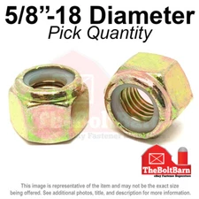 5/8"-18 Grade 8 Nylon Insert Hex Lock Nut Zinc Yellow FINE Nylok (Pick Quantity)
