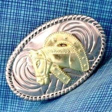Western Horse Horseshoe Dress Belt Buckle Cowboy Cowgirl Classic Vtg 80s .TWY498