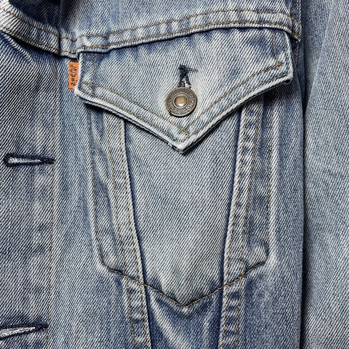 Vintage Levis Jacket Youth 16 Blue Denim Snap Orange Tab Made In