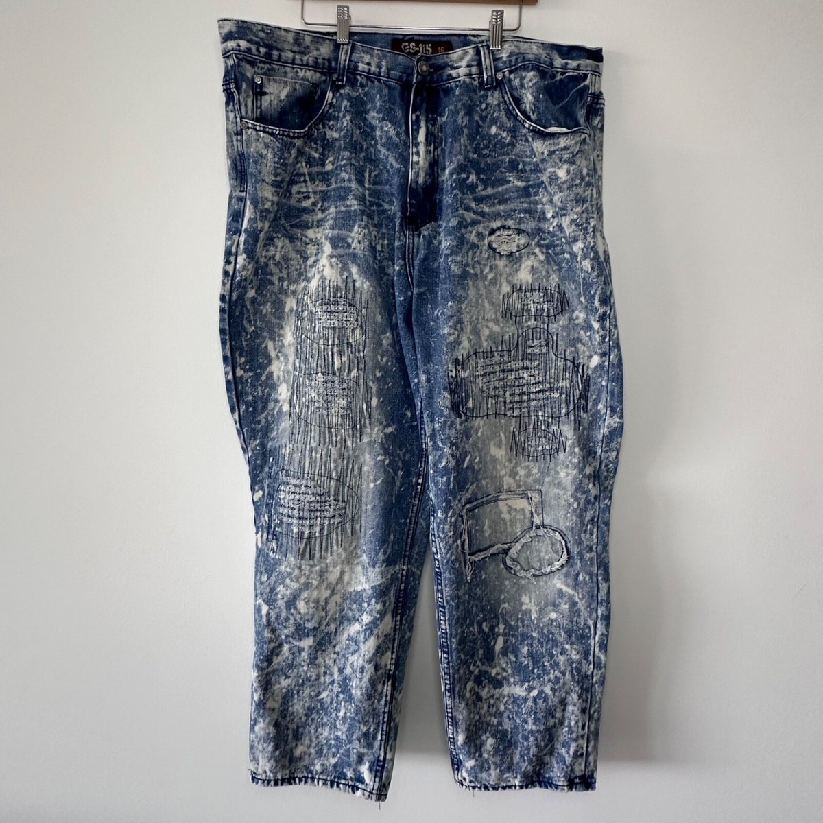 Y2K Mens GS115 GS-115 Baggy Acid Wash Jeans Hip Hop Relaxed Size