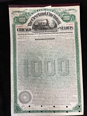 1890 The Cleveland Cincinnati Chicago and St. Louis Railway Company Gold Bond