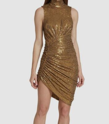 $4650 Michael Kors Collection Women's Gold Sequin Ruched Turtleneck Mini  Dress 2 | eBay