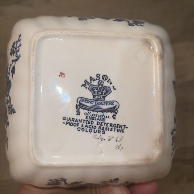MASONS PATENT IRONSTONE CHINA SQUARE BOWL Blue White MANCHU