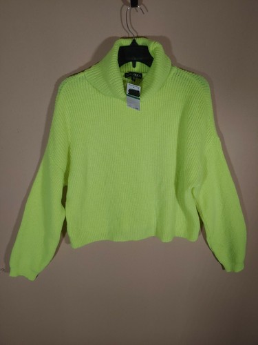 Women's Sun + Moon Highlighter Yellow Crop Top Sweater Size L Large