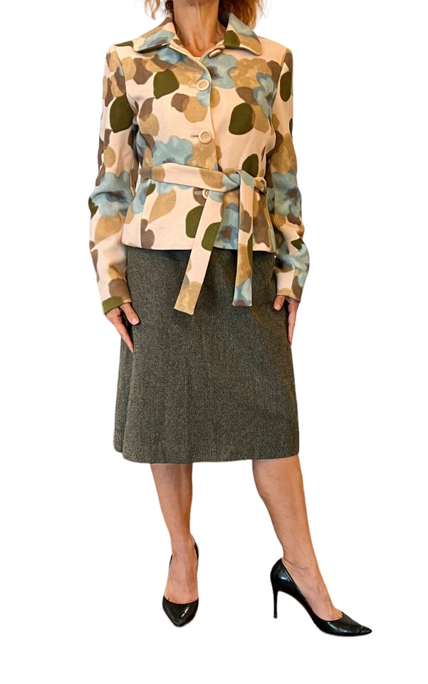 MOSCHINO BARATO Y CHIC LANA FLORAL CHAQUETA TWEED FALDA TRAJE CONJUNTO TALLA 10 Foto 2 de 4