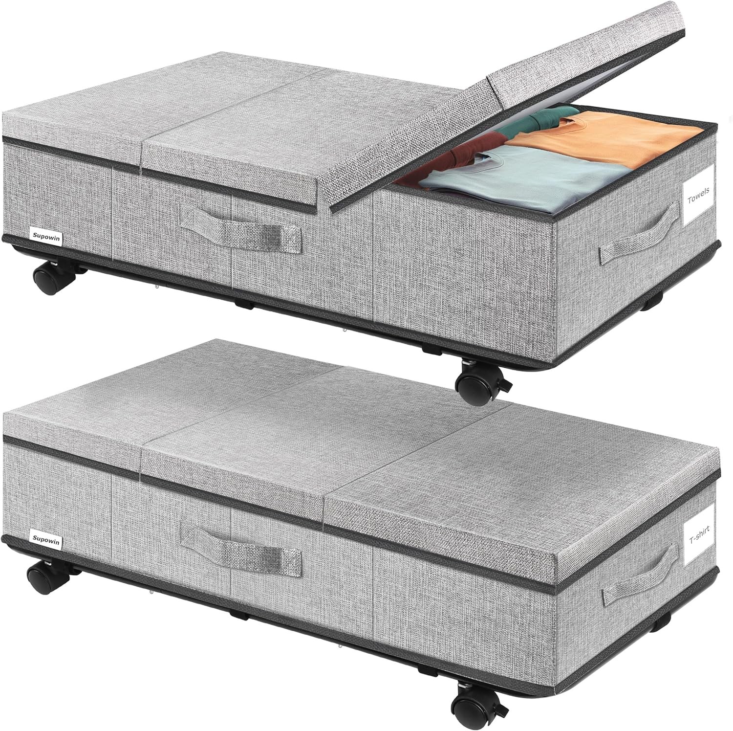 Under Bed Storage with Wheels, Rolling Underbed Storage Containers with Lids-image