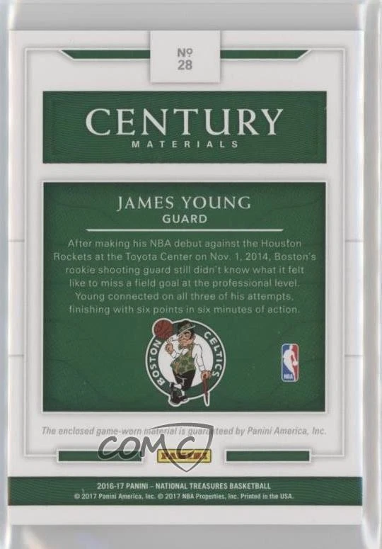 2016-17 Panini National Treasures Century Materials /99 James Young #28 - Image 2 of 2