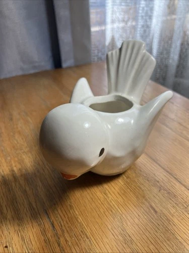 Vintage Shawnee Pottery Light Blue Chirping Bird Planter 5.5" long - CUTE!