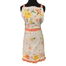 NWT The Spring Shop Floral Apron Embroidered Cotton Coral Ruffle Cottagecore