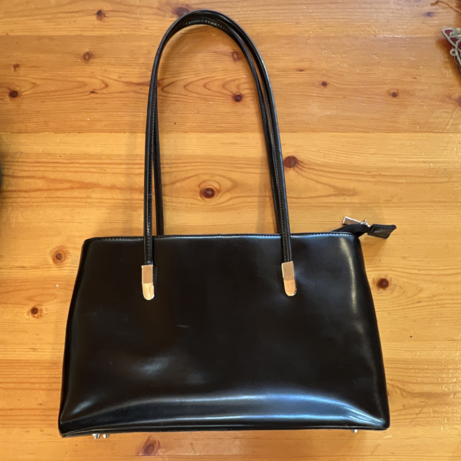 Black Structured Shoulder Bag Silver Hardware Dou… - image 1