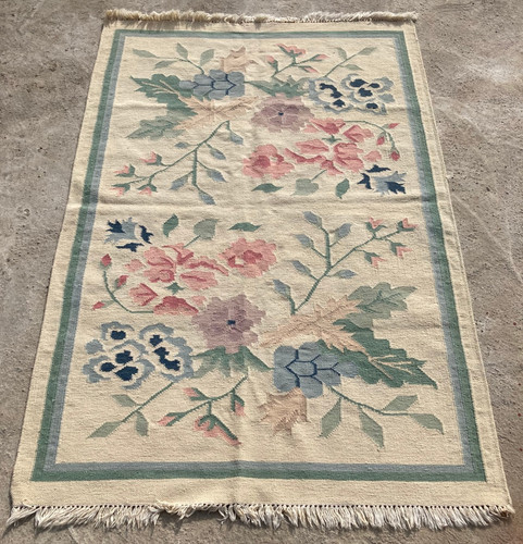 Vintage Traditional Handmade Beautiful Floral Kilim Floor Rug Carpet 175x118 cm