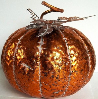 ELEMENTS Decorative Orange Gold Metal PUMPKIN, 12'' Rustic, Fall, Autumn, NEW