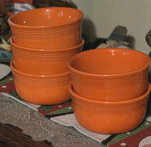 Set 5 GUSTO BOWLS Poppy Orange HOMER LAUGHLIN FIESTA WARE 28 OZ. Perfect!